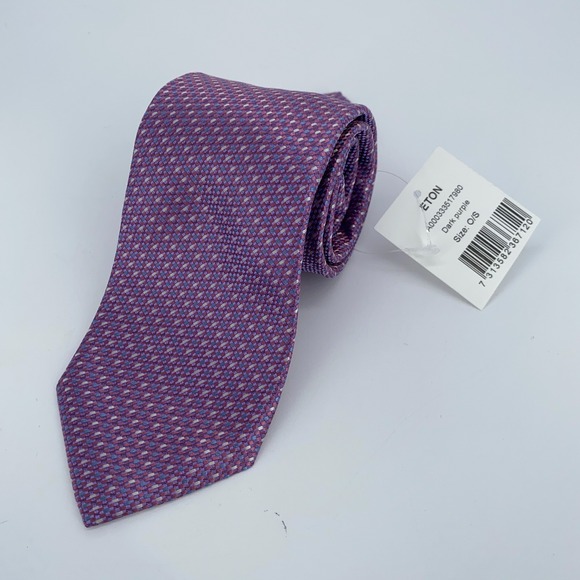 Eton Tie Mens One Size Purple Silk Classic Professional Necktie Italy‎ Made NWT